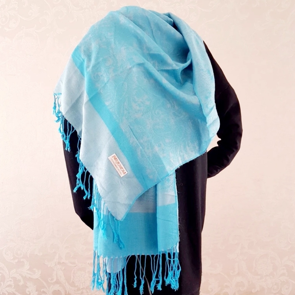 Blue Silk Pashmina Shawl: Elegant Evening Wrap for Weddings, Festivals & Gifts